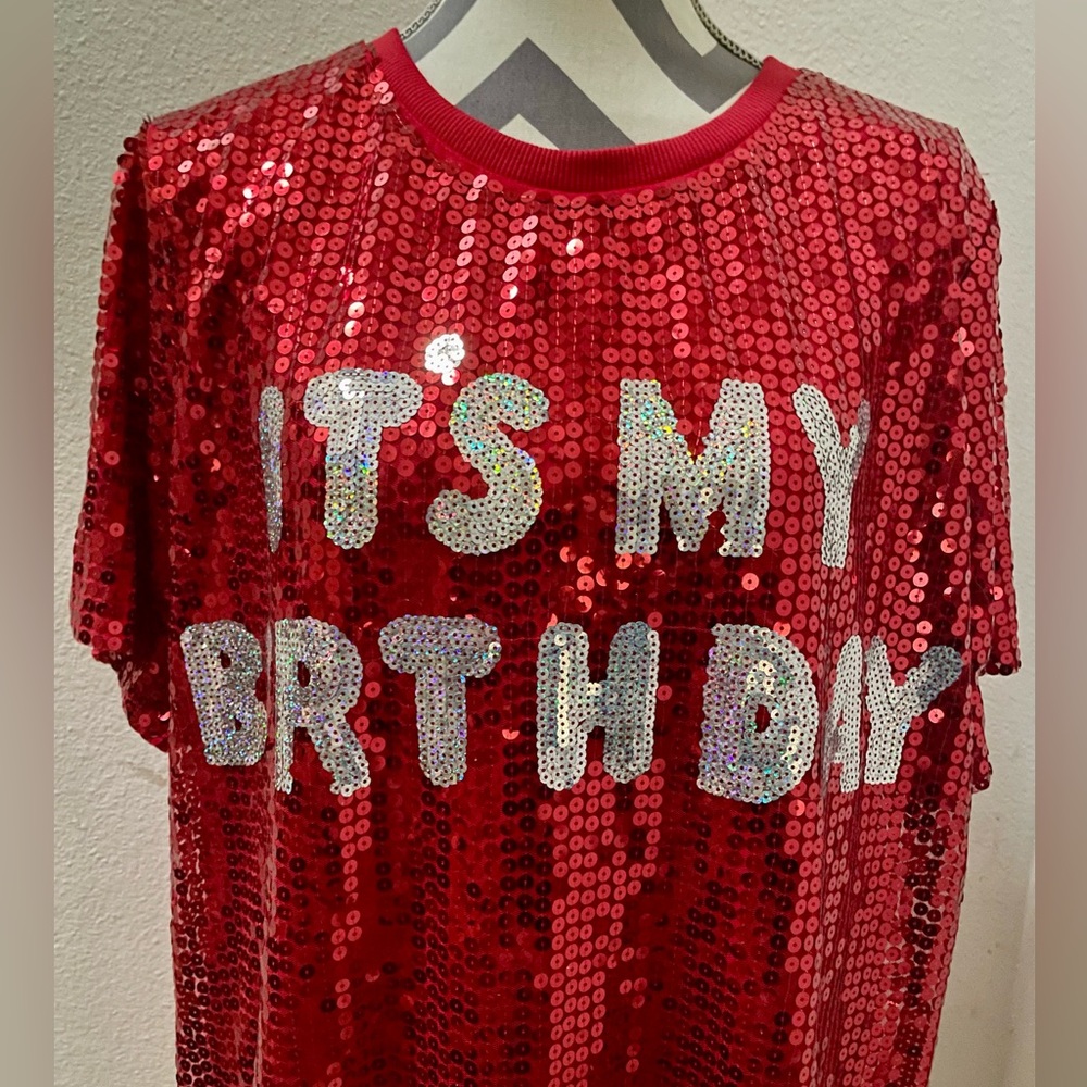 Red Sequin 'It's My Birthday' Party Shirt. Size 3X